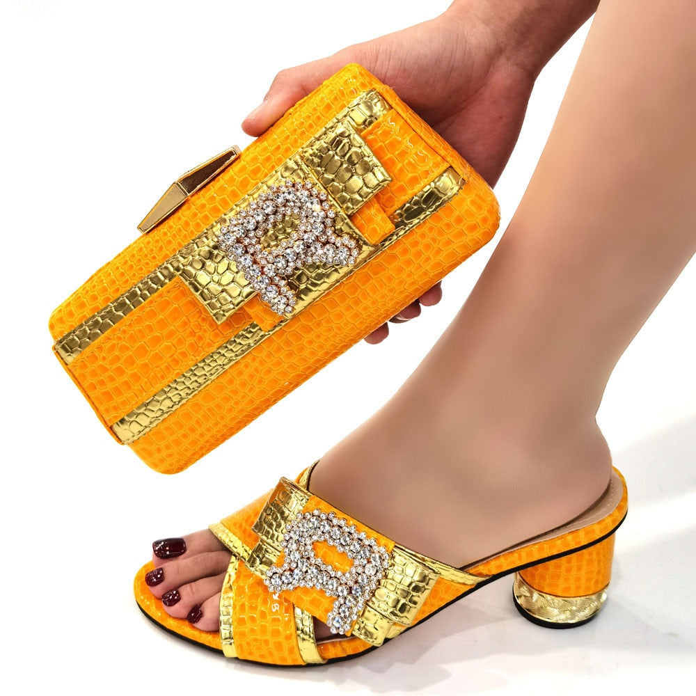 Designer Italian Rhinestone Ladies Sandals + Purse Matching Set