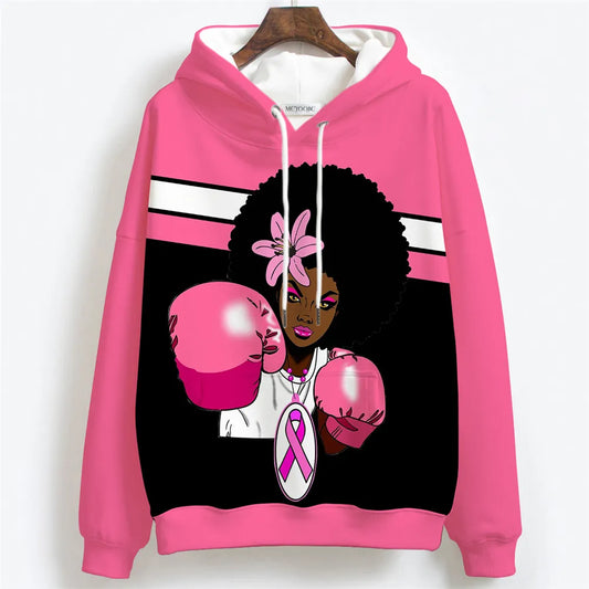 Breast Cancer Awareness 3D Print Black Woman Pullover Hoodie Sweatshirt