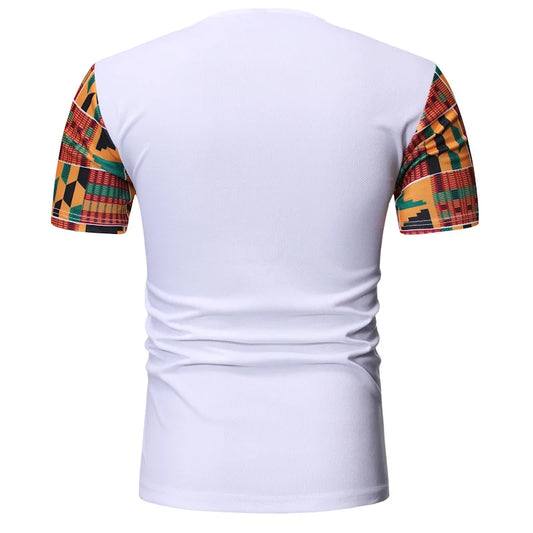 Geometric Patchwork Dashiki Print Men's Short Sleeve T-Shirt