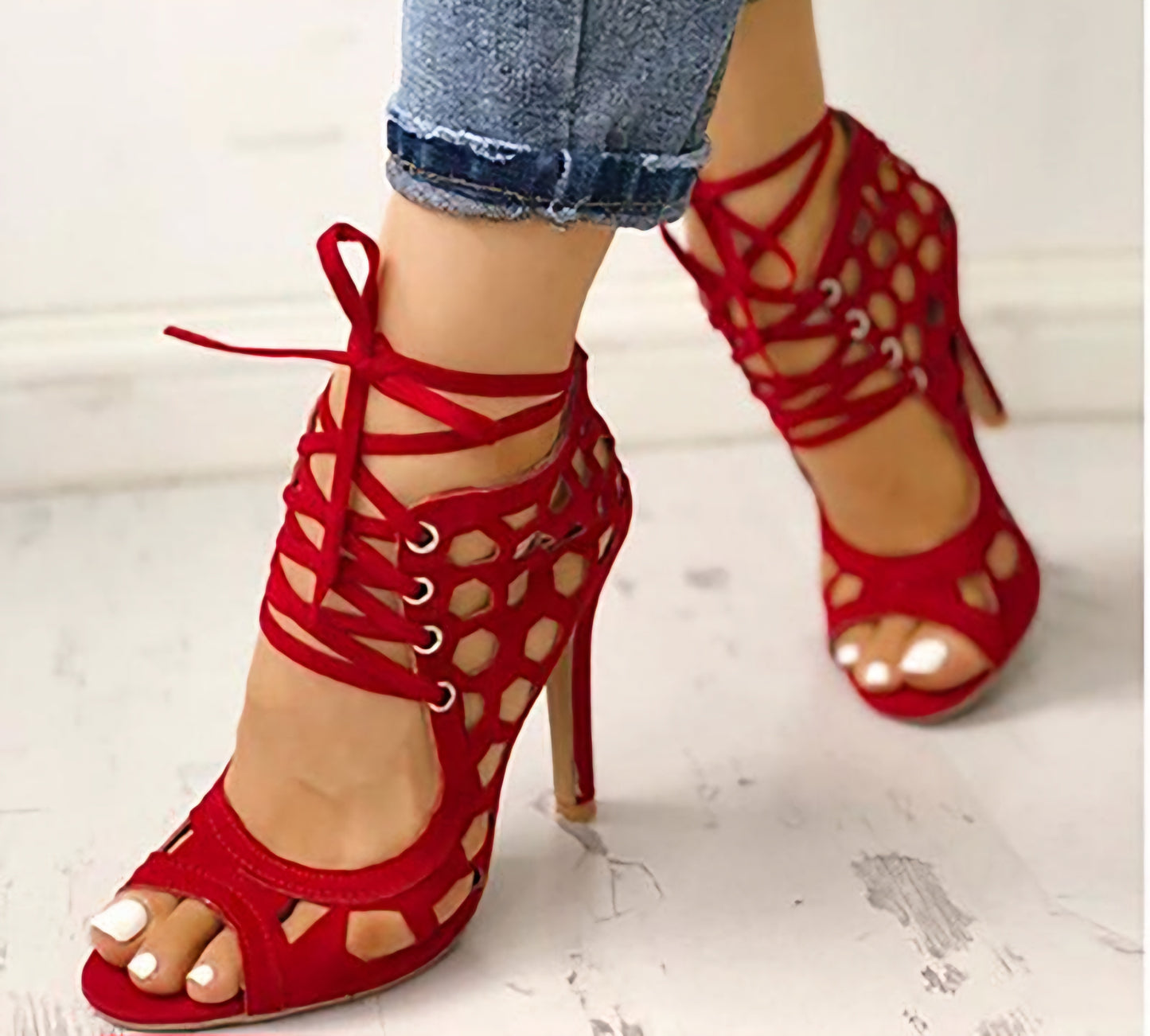 Gladiator Hollow-Out Criss-Cross Cross Lace-Up Open Toe Sandal Pumps