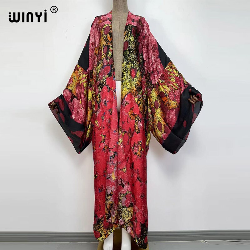 Bohemian African Batwing Sleeve Silk Maxi Cardigan Dress