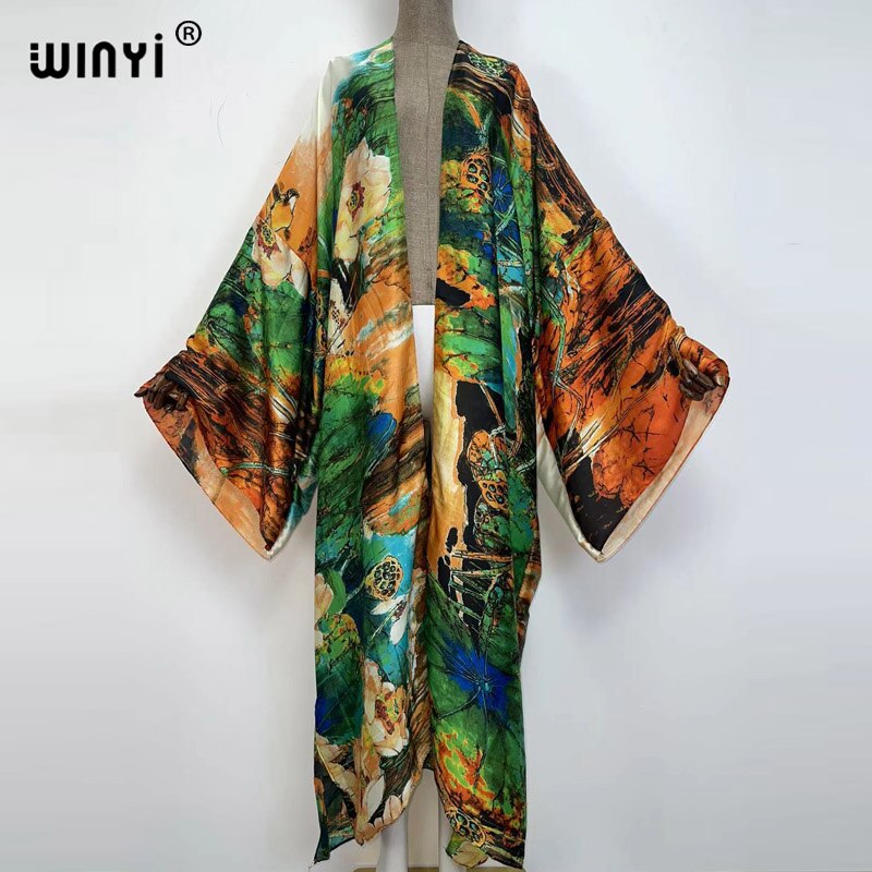 Bohemian African Batwing Sleeve Silk Maxi Cardigan Dress