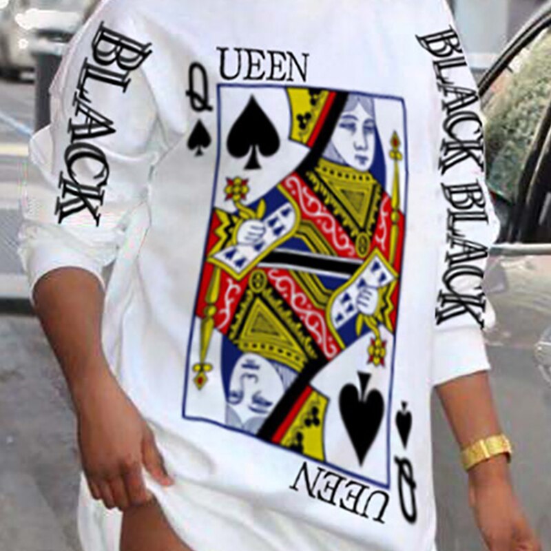 Poker Letter Print Long Sleeve Dress