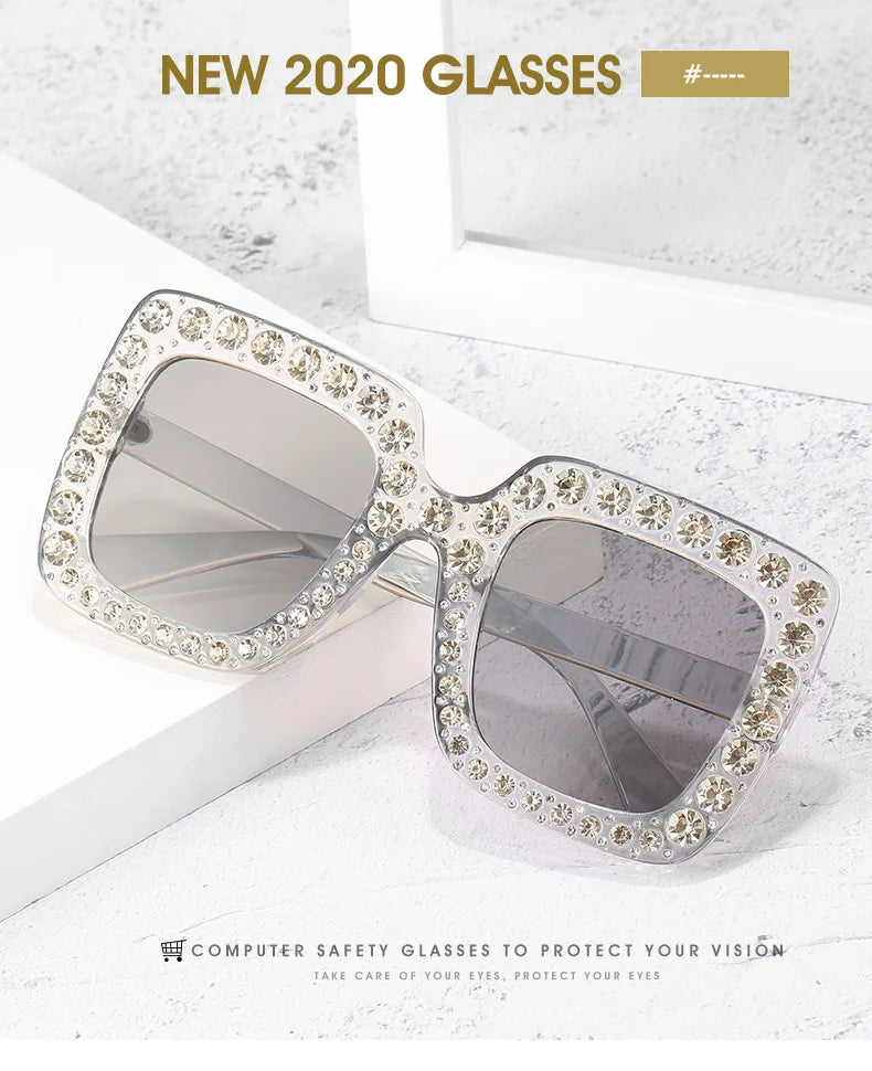 Oversized Square Rhinestone Diamond Women's UV400 Sunglasses