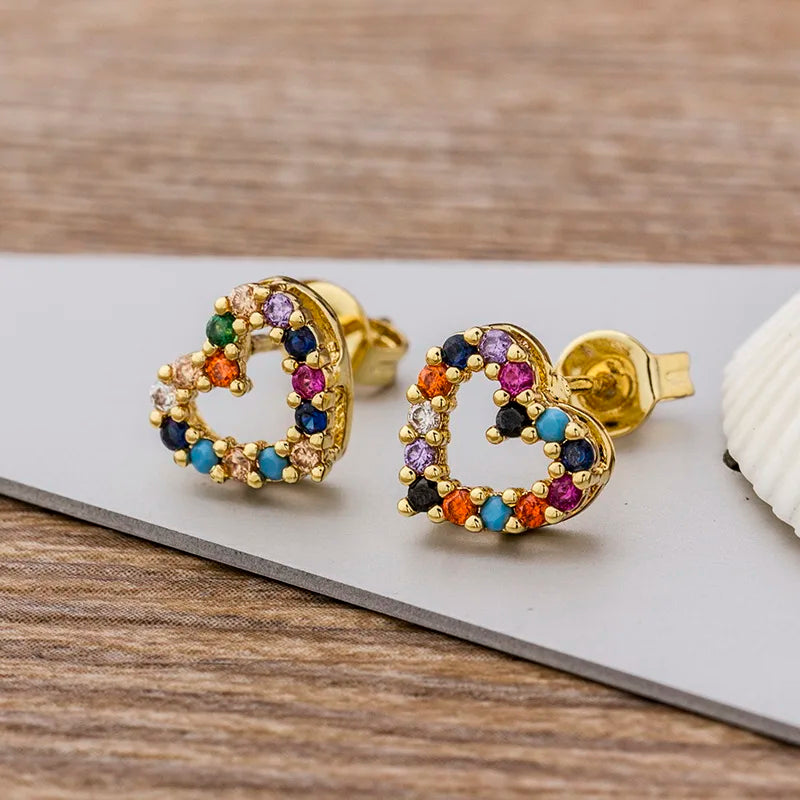 Rainbow Cross Gold Color Micro Paved CZ Earrings
