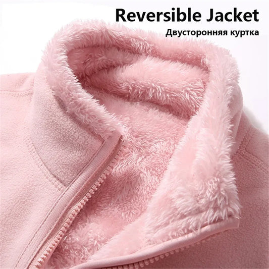 Reversible Fleece Ladies & Men's Flannel Pullover Stand Collar Zipper Jackets to 5X