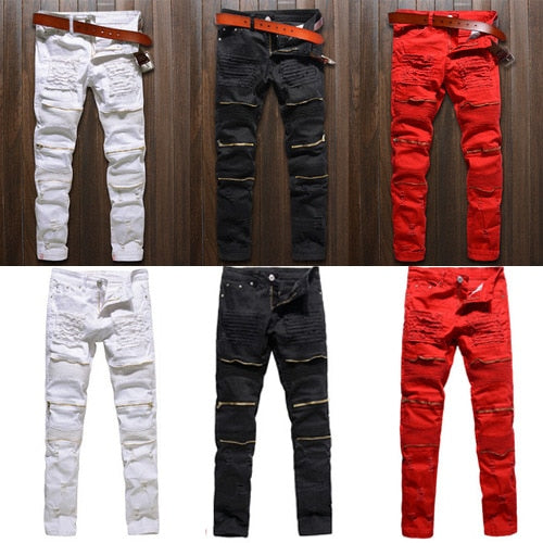 Men's Skinny Stretch Ripped Distressed Denim Jeans