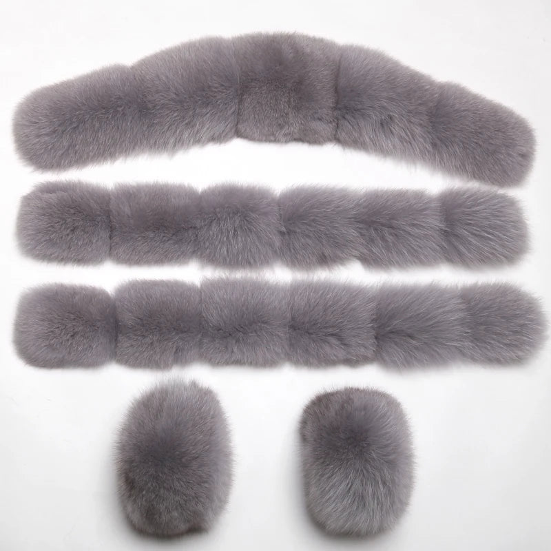 Colorblock Real Fur Oversized Collar Hip-Hop Design Women's Hooded Full Pelt Trenchcoat