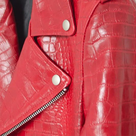 Crocodile Pattern Red Men's Faux Leather Zipper Biker Motorcycle Jacket