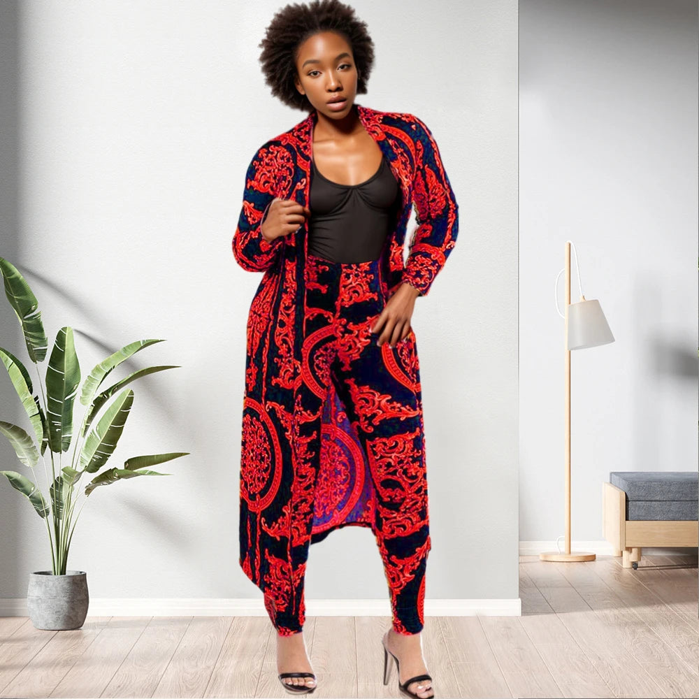 Ethnic Style Long Coat Two Piece Sets African Womens Jumpsuits COLLARLESS Full Length Women,women 1-3 Days 5 Colors
