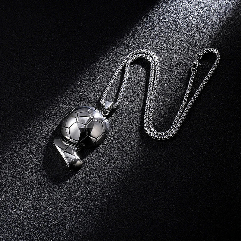 Metal Soccer Ball w/ Shoe Pendant Necklace Chain