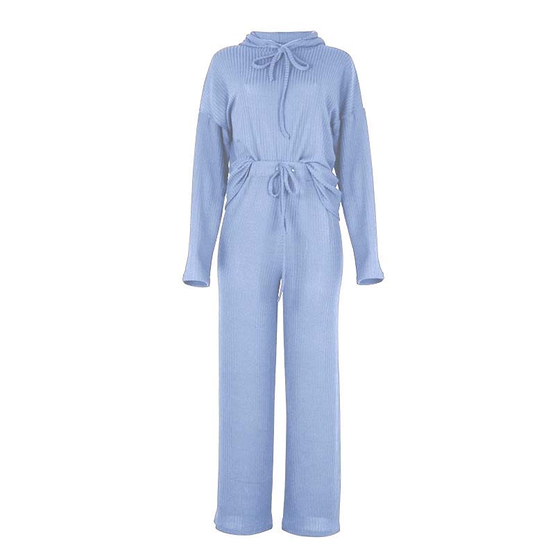 Knitted Hooded Pajama Set Pajama  Long Sleeve Loungewear Set