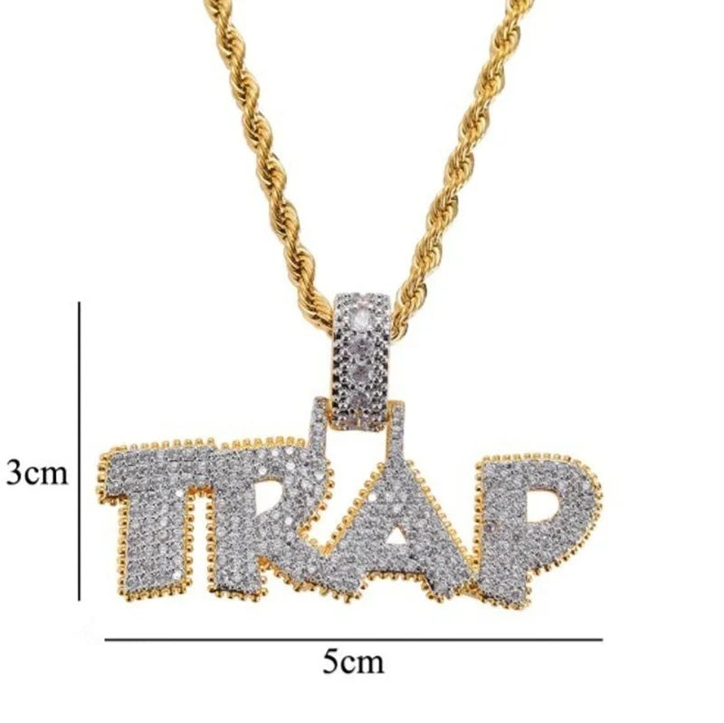 "TRAP" Ice-Out Hip-Hop Pendant Chain Necklace