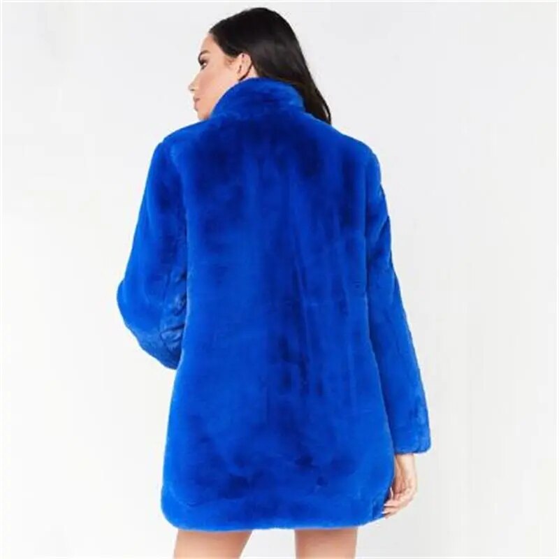 Faux Fur 3/4 Length Plus Size Ladies Loose Wool Coat to 4X