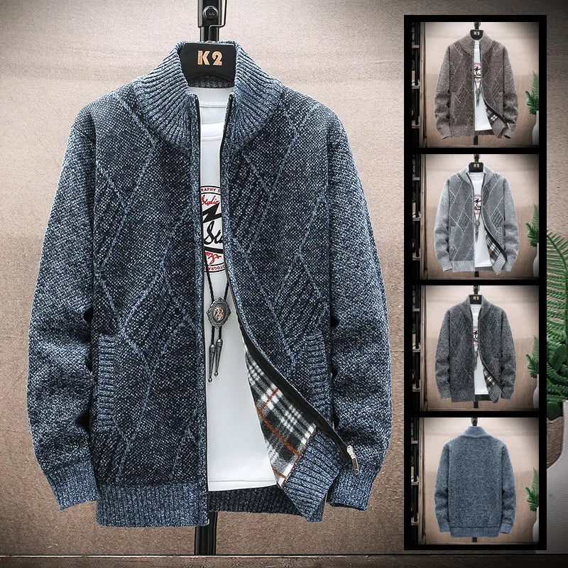 Men's Wool Casual Zipper Cardigan Sweater Jacket