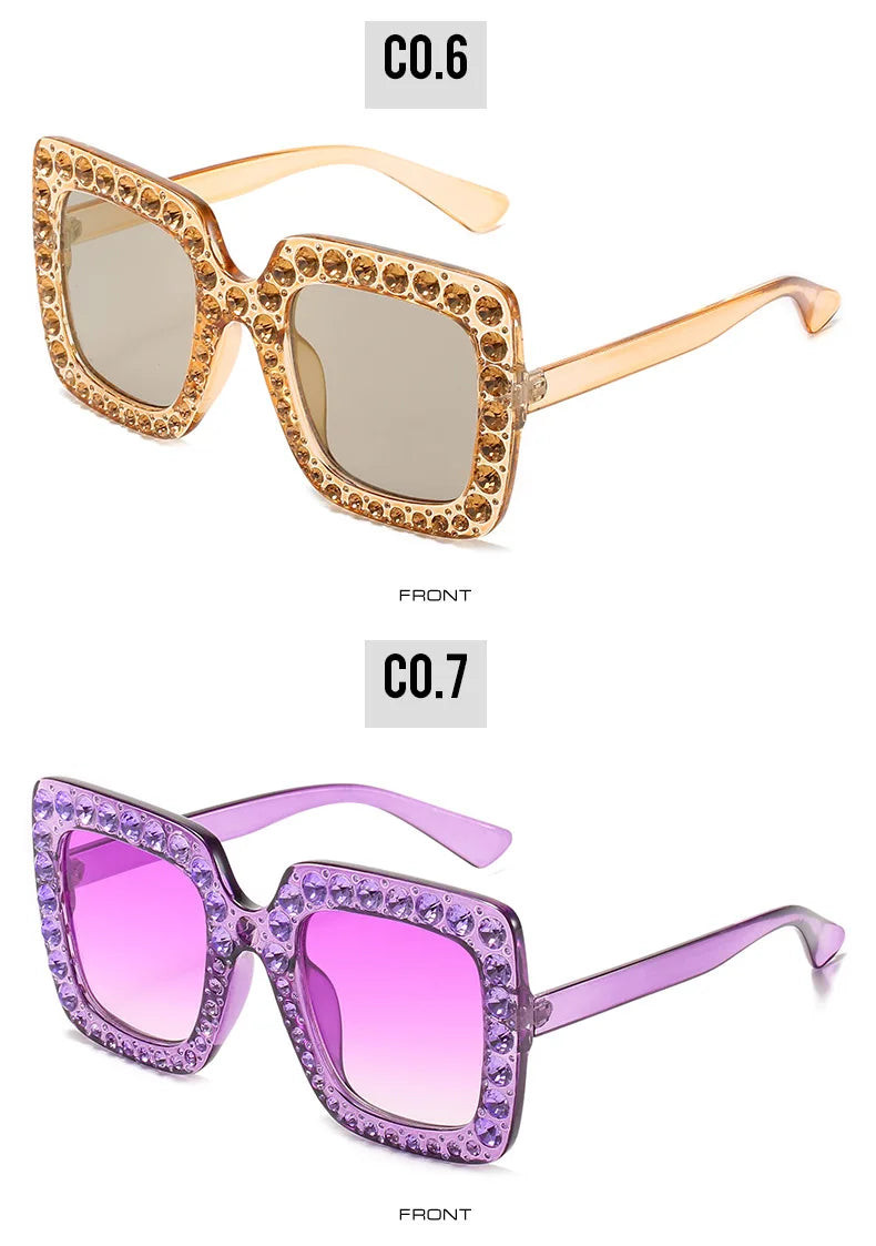 Oversized Square Rhinestone Diamond Women's UV400 Sunglasses