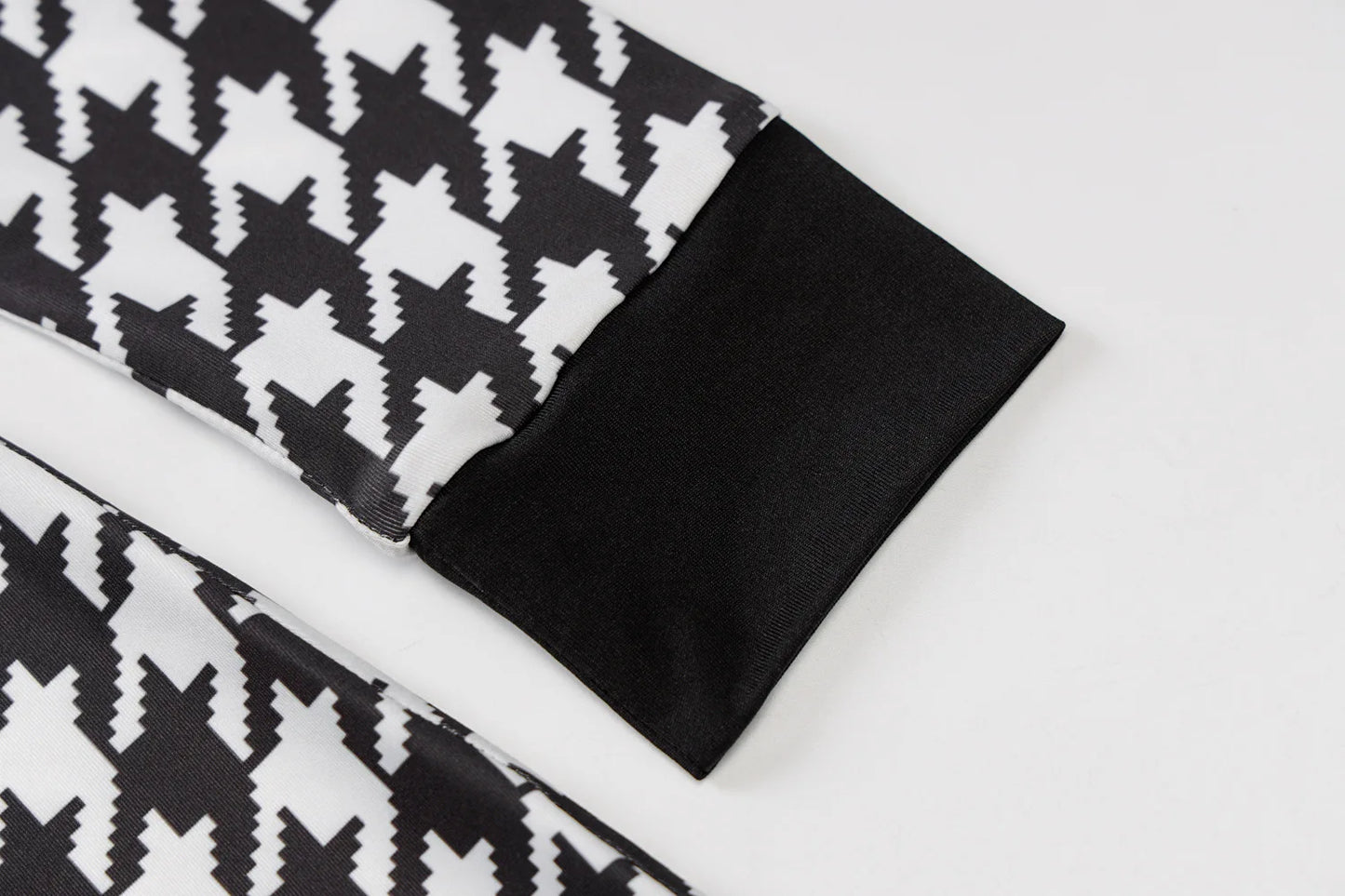 Black/White Houndstooth Print Long Sleeve Bodycon Streetwear Midi Dress