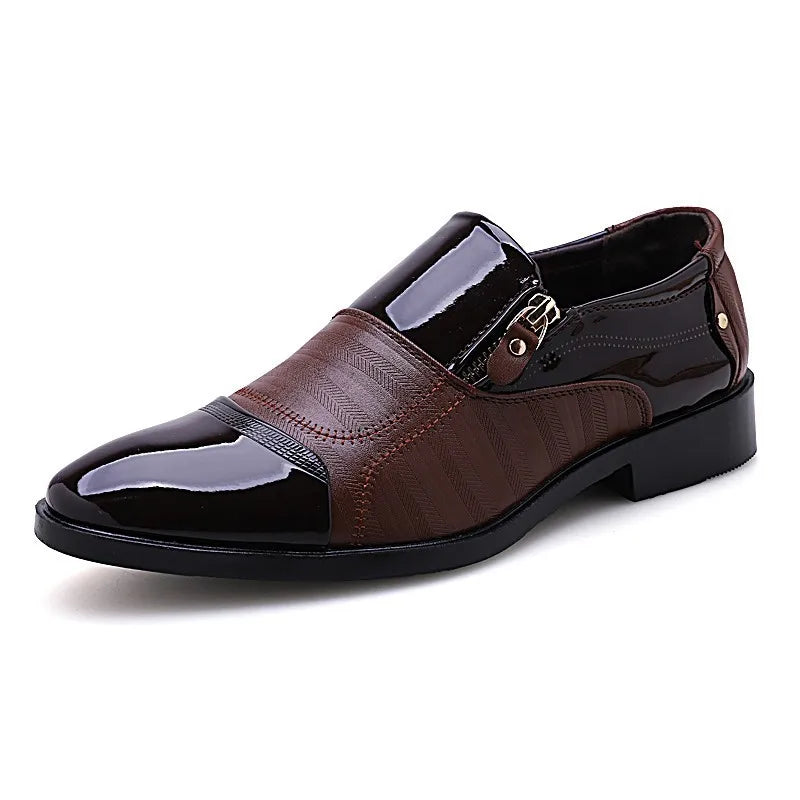 Men's Oxford Business Leather Breathable Flat Zipper Slip-On Dress Loafers