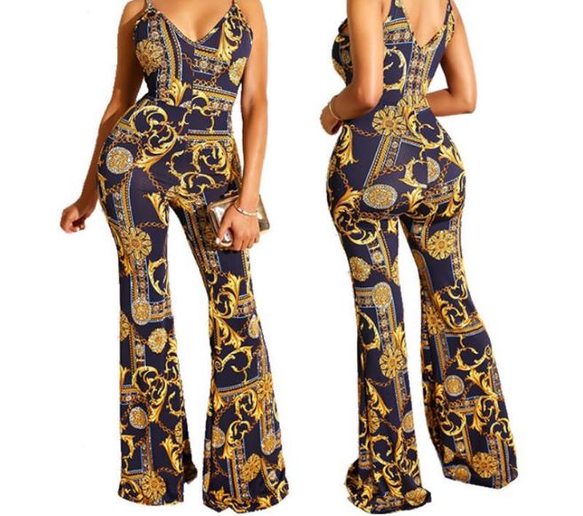 V-Neck Spaghetti Strap Open Back Sleeveless Floor-Length Jumpsuit