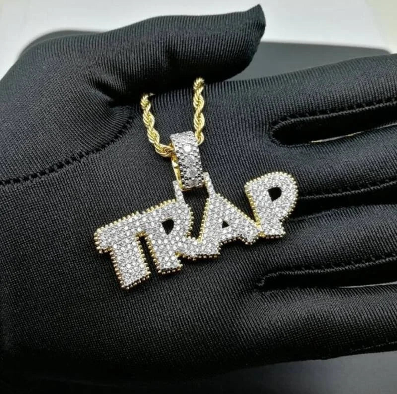 "TRAP" Ice-Out Hip-Hop Pendant Chain Necklace