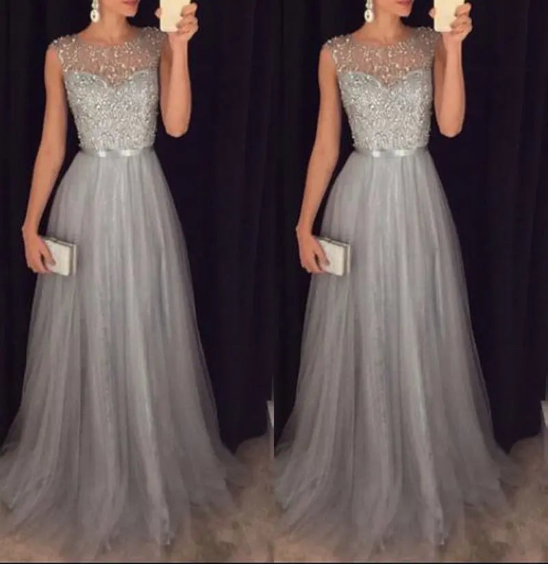 Chiffon Lace Evening Formal Ball Gown Prom Bridesmaid  Lace Floral Maxi Dress