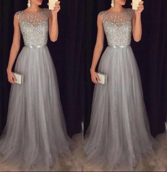 Chiffon Lace Evening Formal Ball Gown Prom Bridesmaid  Lace Floral Maxi Dress