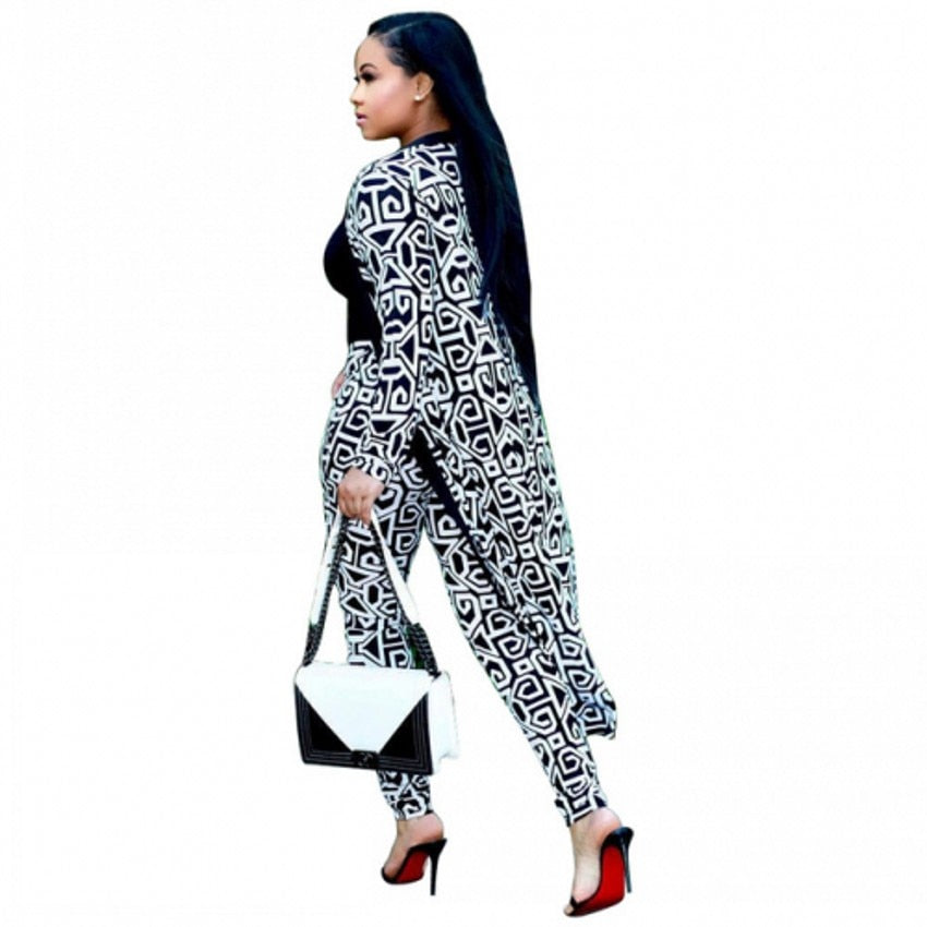 Tie Dye/Printed/Geometric Long Sleeve Maxi Jacket + Elastic Leggings Plus Size 2-Piece Set