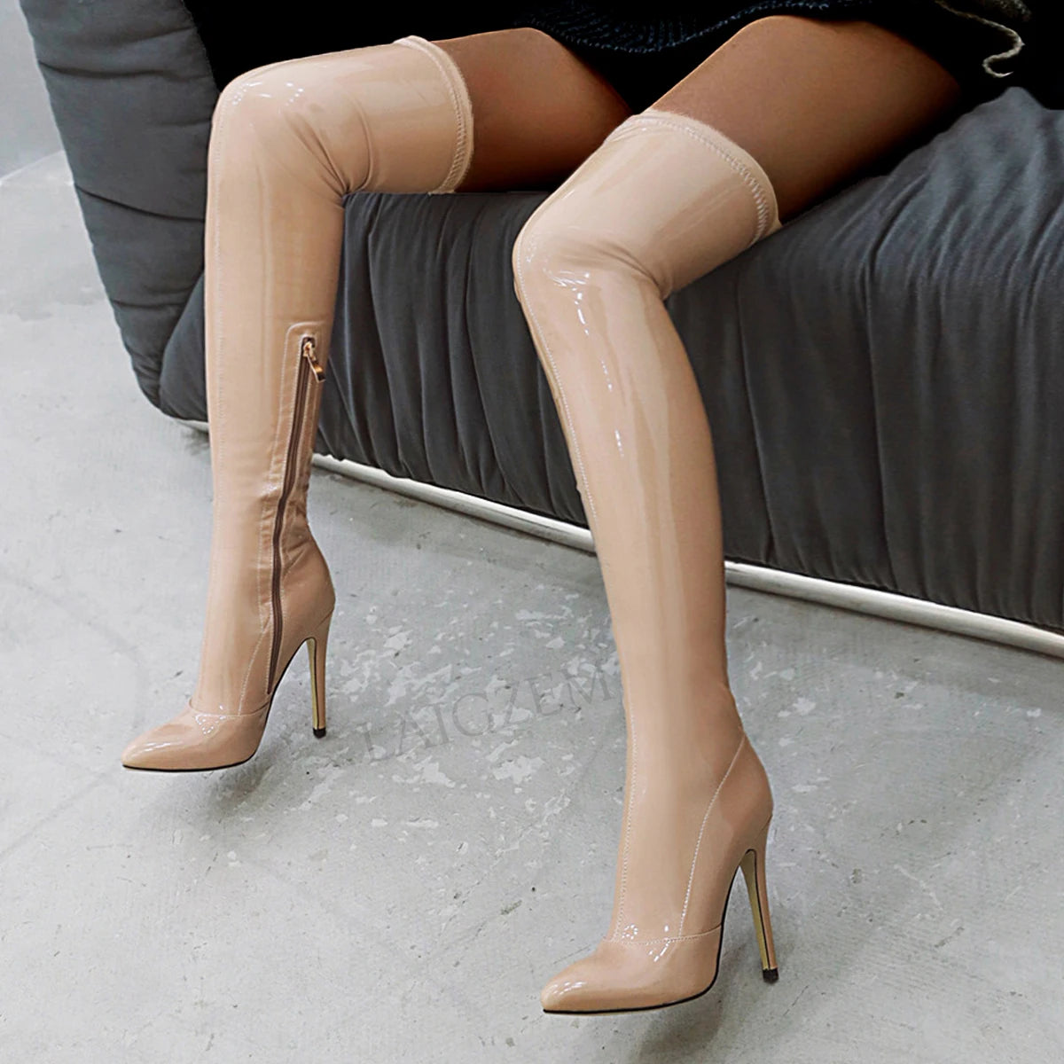 Shiny Patent Leather Solid Color Over-The-Knee Side Zipper Stiletto Heel Women's Thigh High Boots