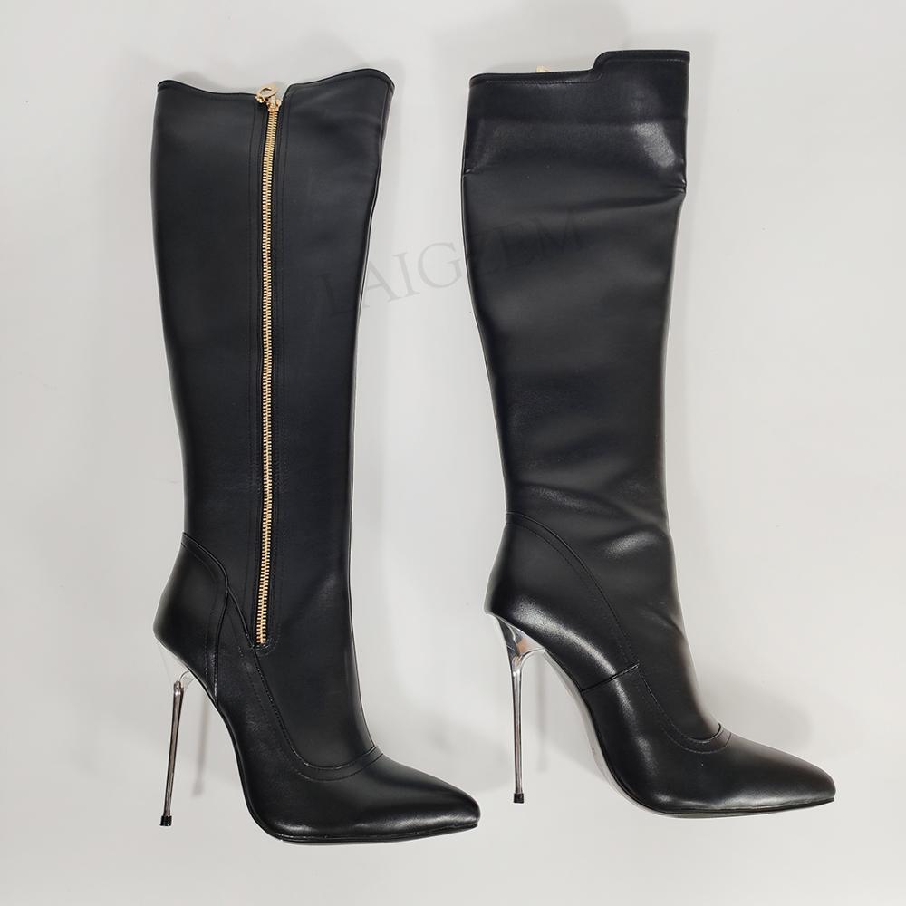 Metal Stiletto Heel Faux Leather Side Zipper Ladies Boots