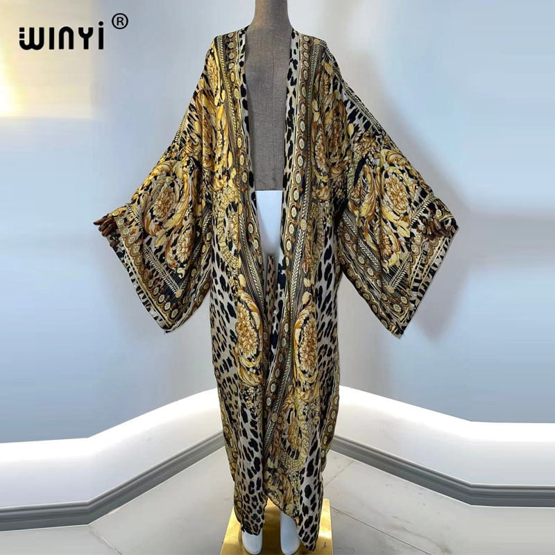 Bohemian African Batwing Sleeve Silk Maxi Cardigan Dress