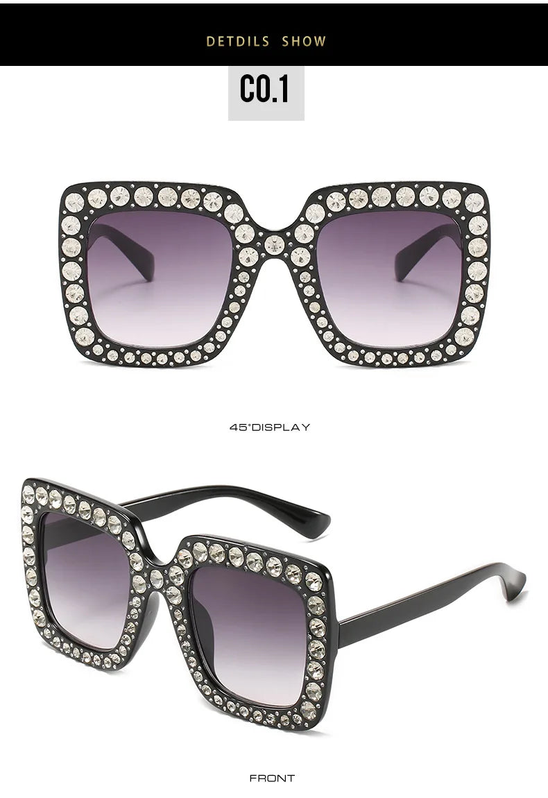 Oversized Square Rhinestone Diamond Women's UV400 Sunglasses