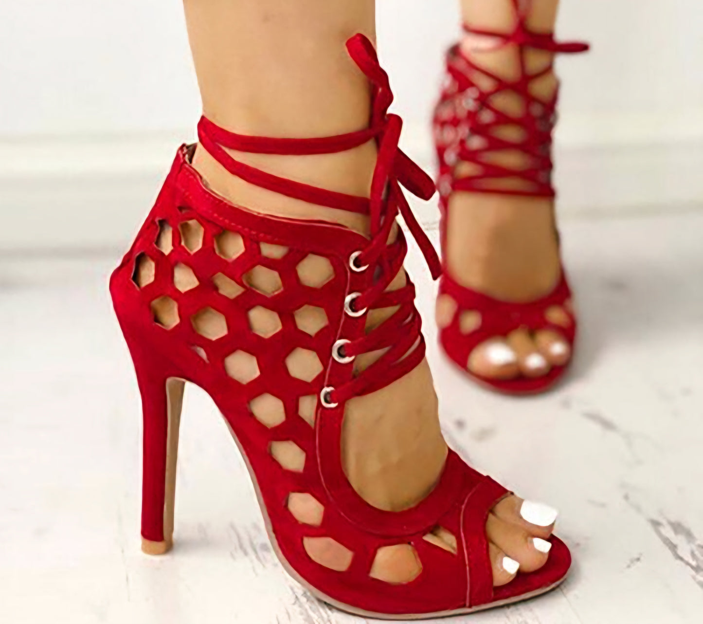 Gladiator Hollow-Out Criss-Cross Cross Lace-Up Open Toe Sandal Pumps