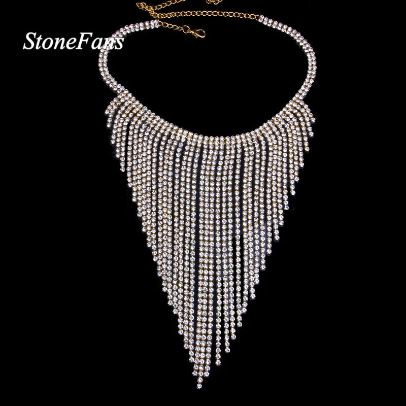 Long Tassel Rhinestone Choker Necklace