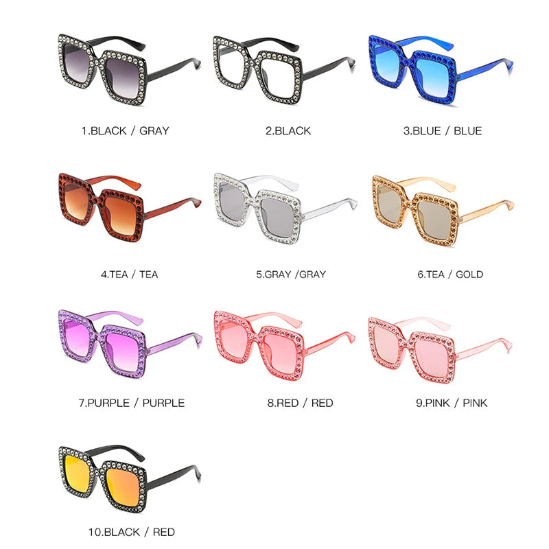 Oversized Square Rhinestone Diamond Women's UV400 Sunglasses
