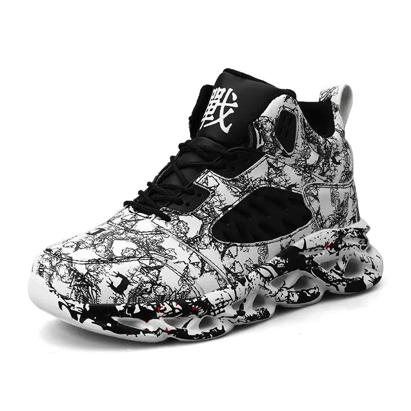 Men's Tie-Dye High Top PU Leather Sneakers