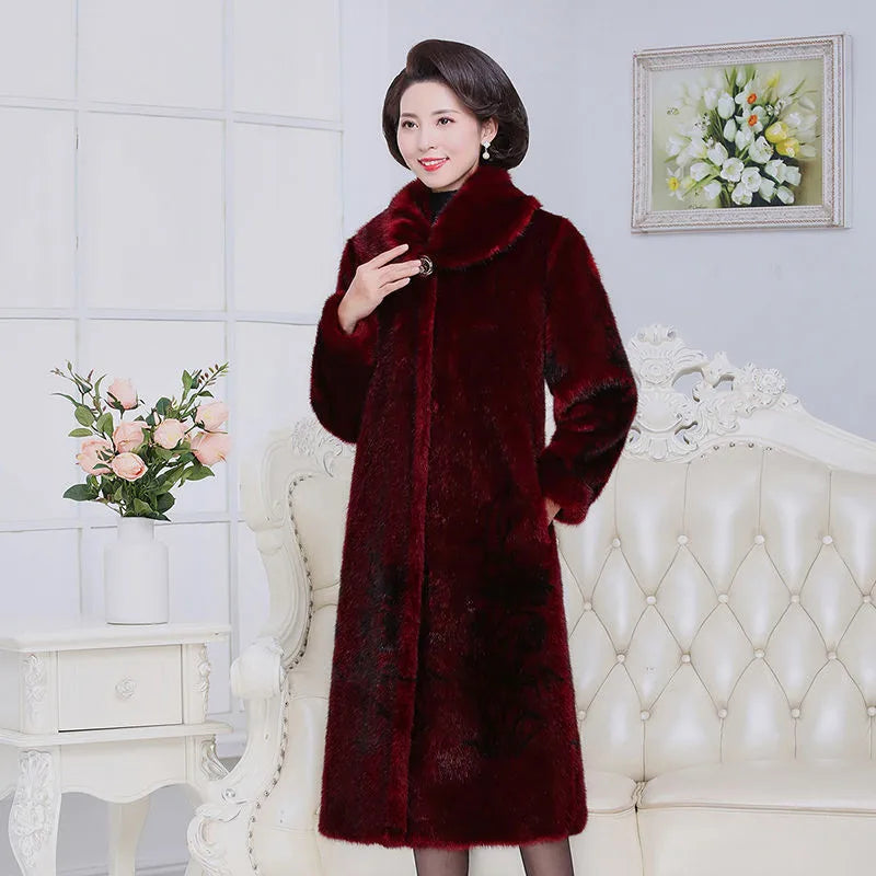 Faux Mink Fur Patchwork Women's Full Pelt Thick Trenchcoat