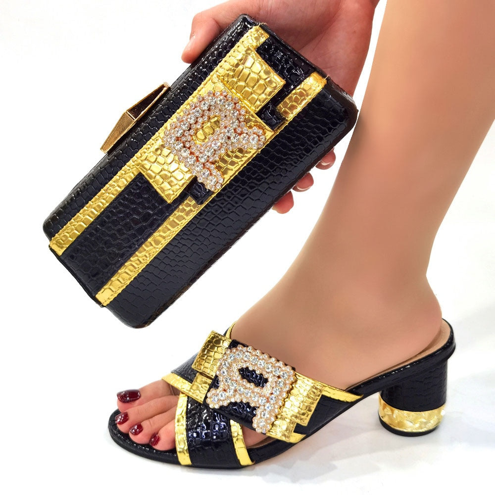 Designer Italian Rhinestone Ladies Sandals + Purse Matching Set