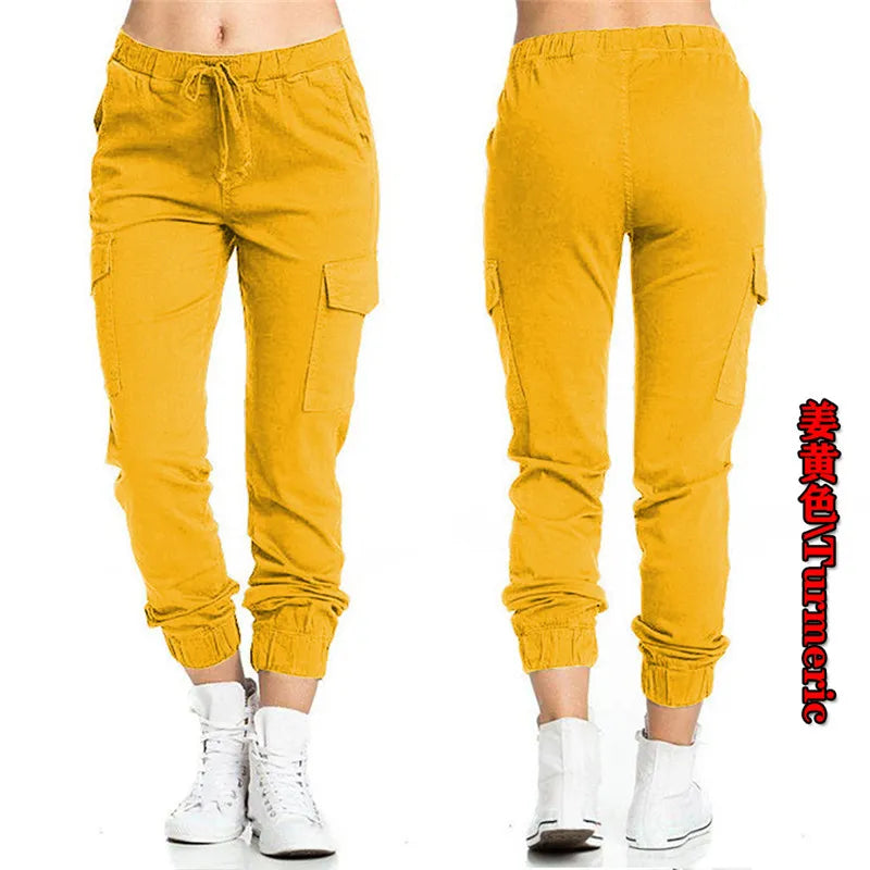 Multi-Pocket Drawstring Elastic Waist Women's Skinny Cargo Sweatpants