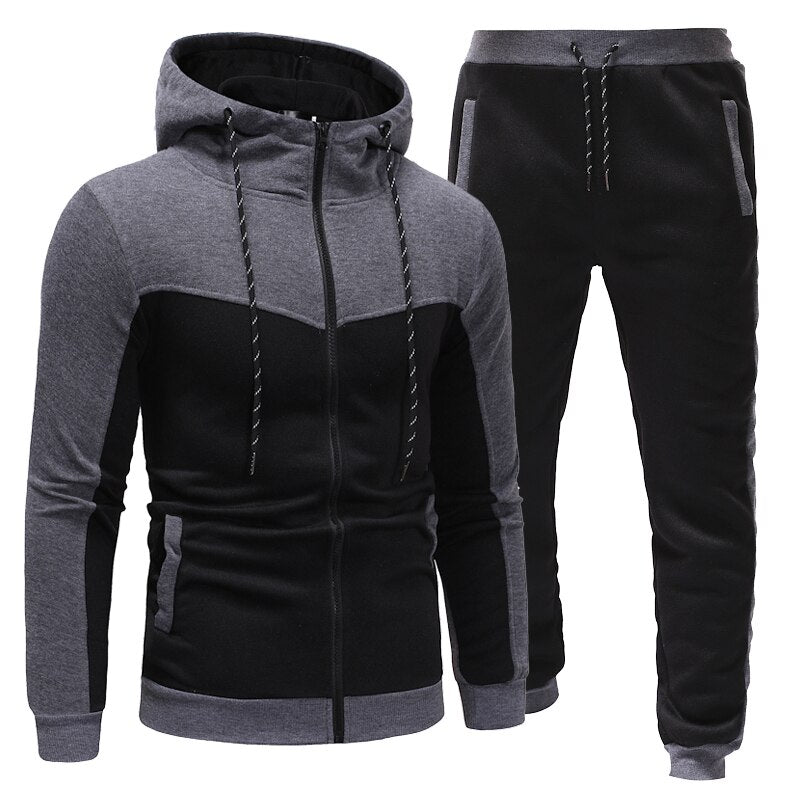 Men's Colorblock Zipper Hoodie + Side Striped Sweatpants Skinny Tracksuit