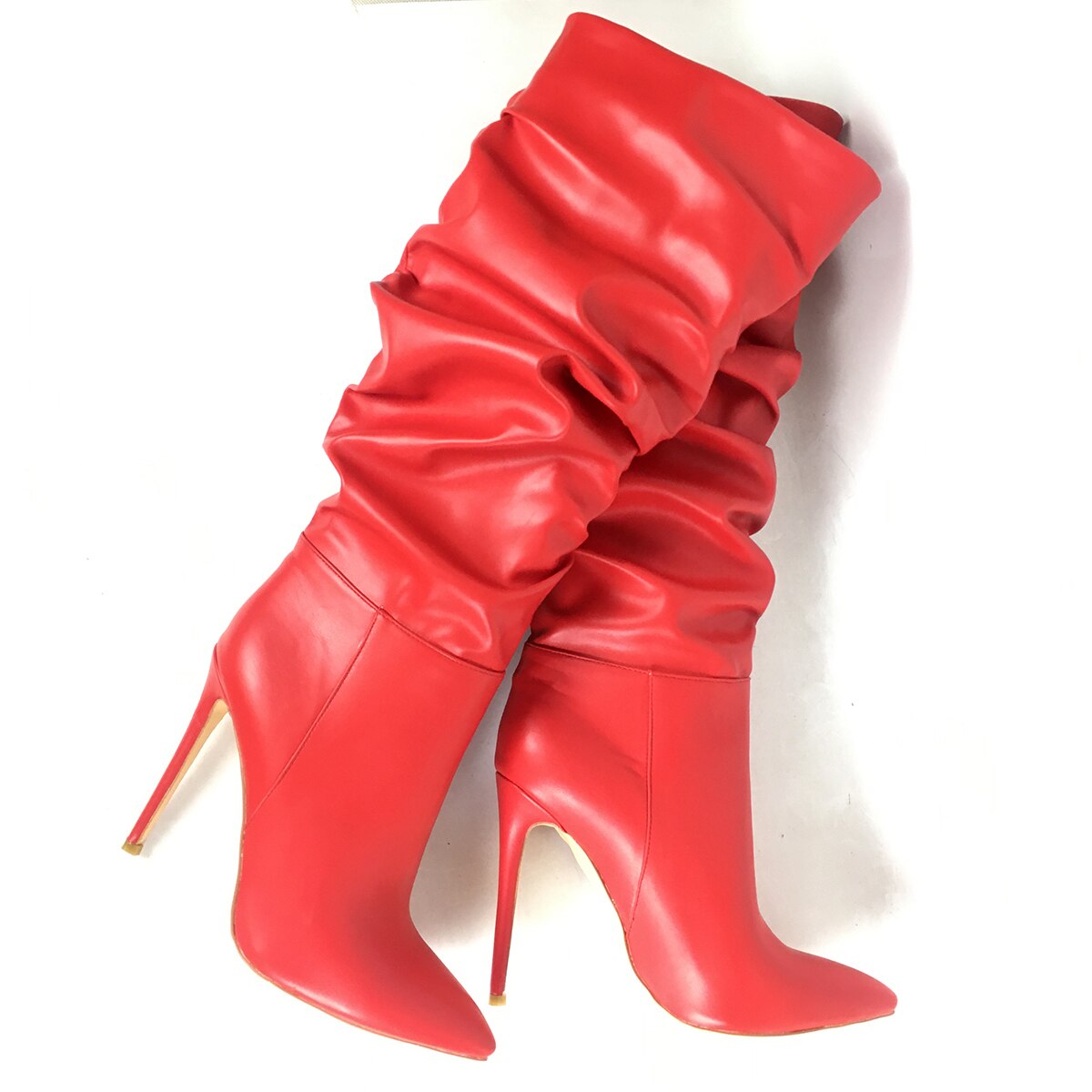 Pointed Slouch Pleated Ladies Knee High Boots