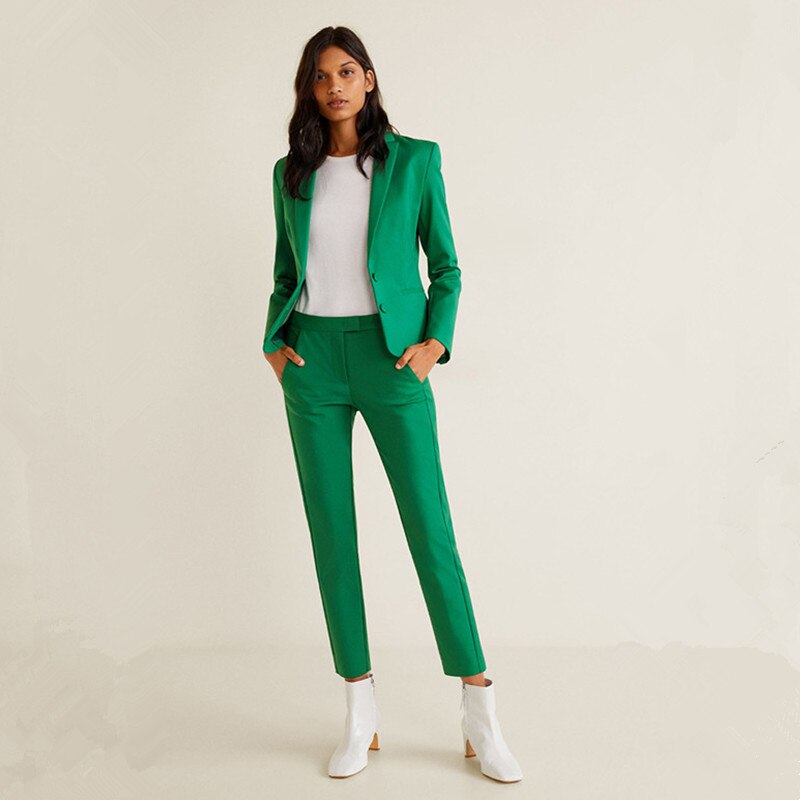 Green Custom Made Ladies Suit: Blazer + Pants