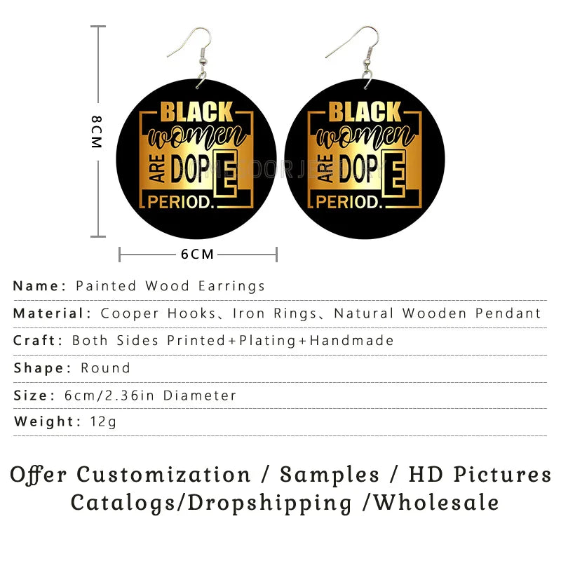 Black History/Melanin/Jesus Wood Drop Earrings