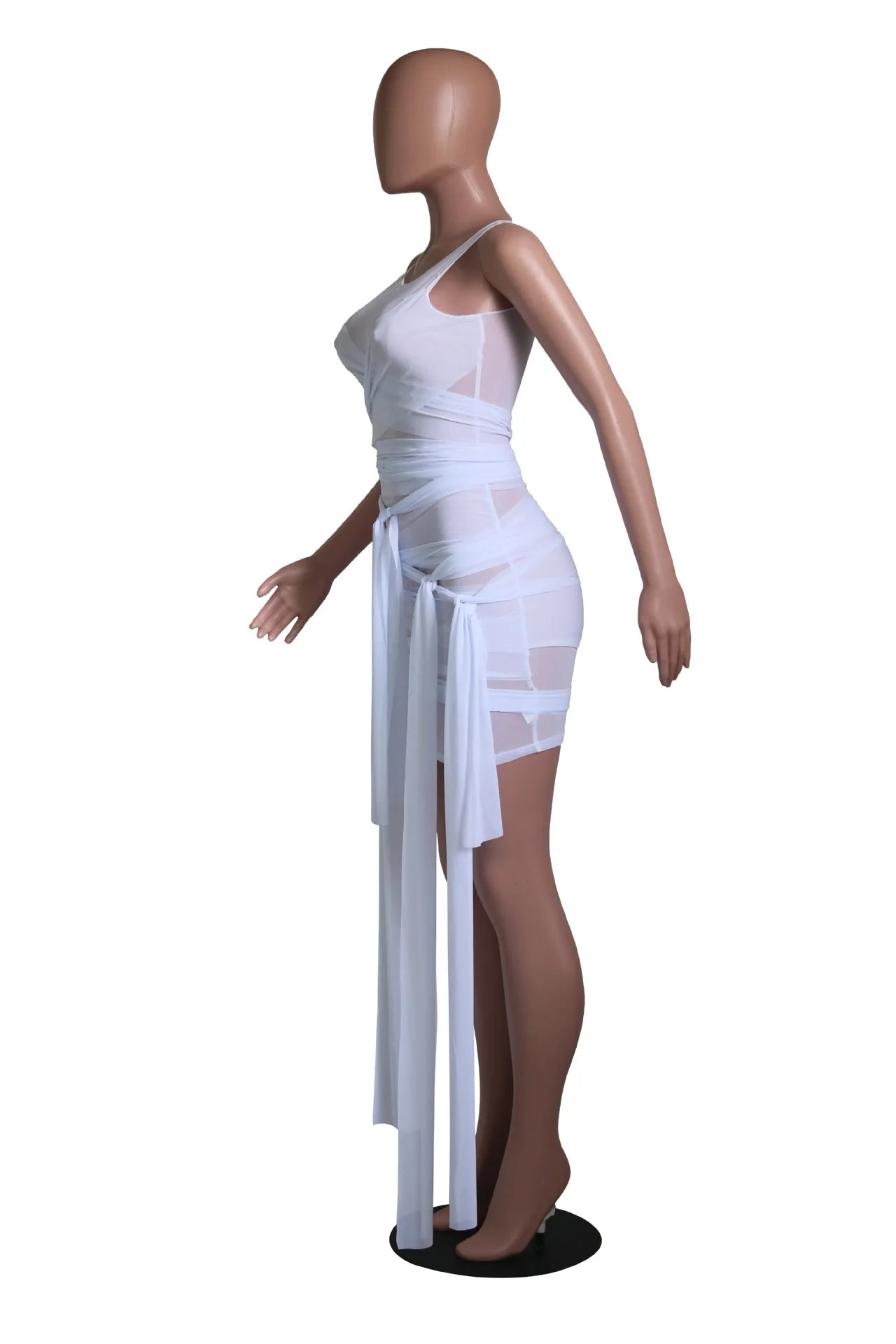 Sleeveless Bandage Criss-Cross Hollow-Out Design Transparent Mesh Mini Club Party/Prom Dress