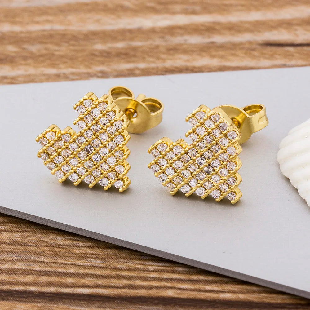 Rainbow Cross Gold Color Micro Paved CZ Earrings