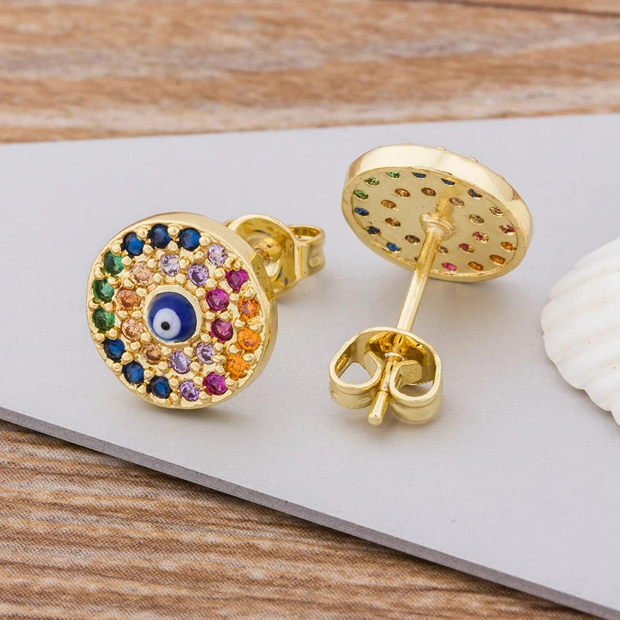 Rainbow Cross Gold Color Micro Paved CZ Earrings