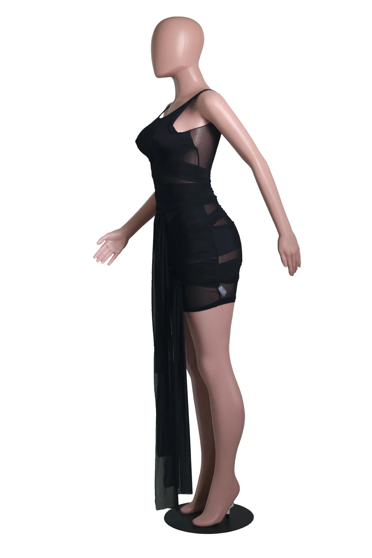 Sleeveless Bandage Criss-Cross Hollow-Out Design Transparent Mesh Mini Club Party/Prom Dress