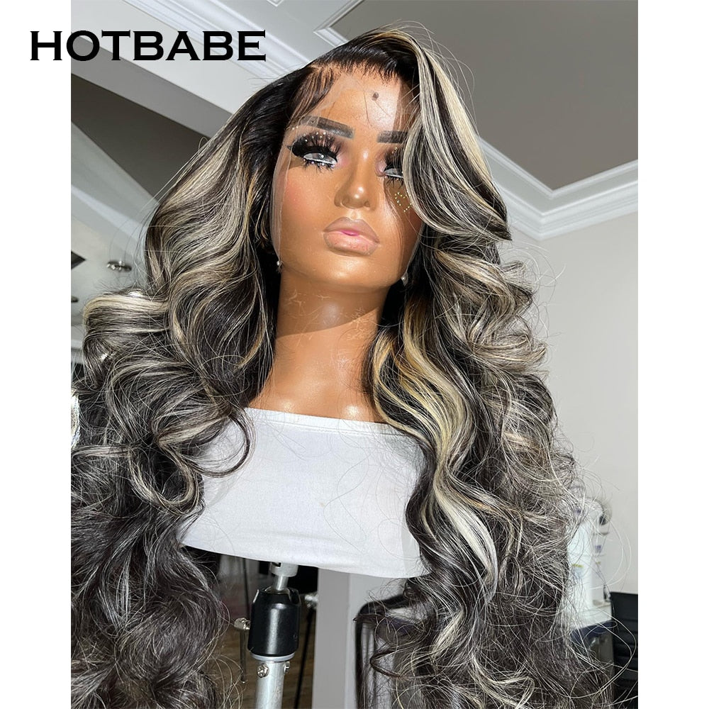 Highlight Wig Grey With Black Color 30 32 Inch Lace Front Wigs For Women Body Wave 13x4 Lace Frontal Wigs Colored Human Hair Wig