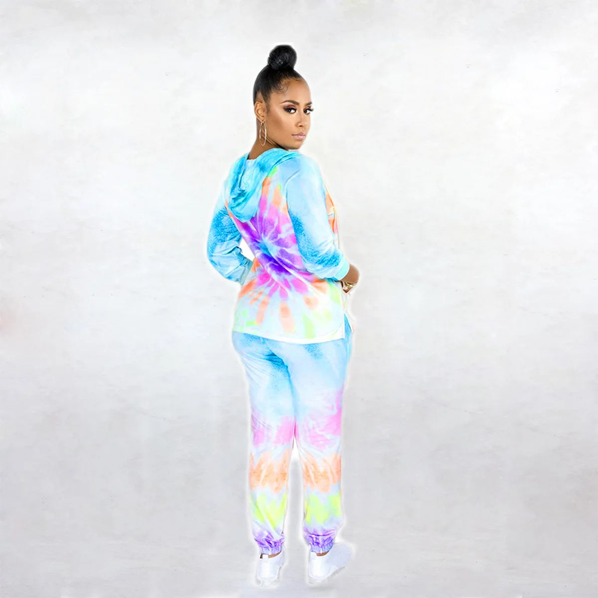 Pastel Tie-Dye Print O-Neck Long Sleeve Hoodie Sweatshirt + Sweatpants Ladies Tracksuit