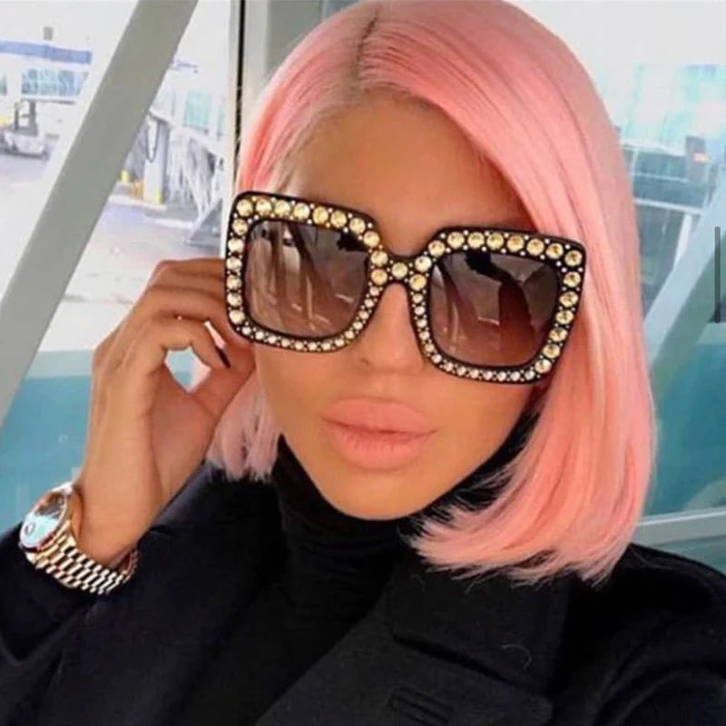 Oversized Square Rhinestone Diamond Women's UV400 Sunglasses