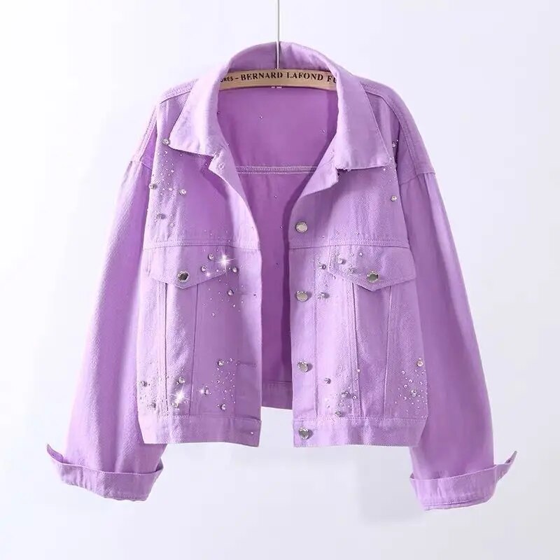 Diamond Loose Ladies Short Jean Jacket